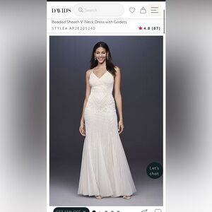 David’s Bridal Beaded Sheath V-Neck Dress with Godets size 12